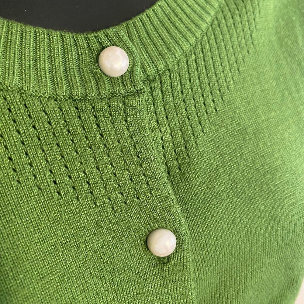 Sourpuss Cropped Cardigan Sweater Womens Sz Medium Green Rockabilly Retro Twee - Picture 3 of 5
